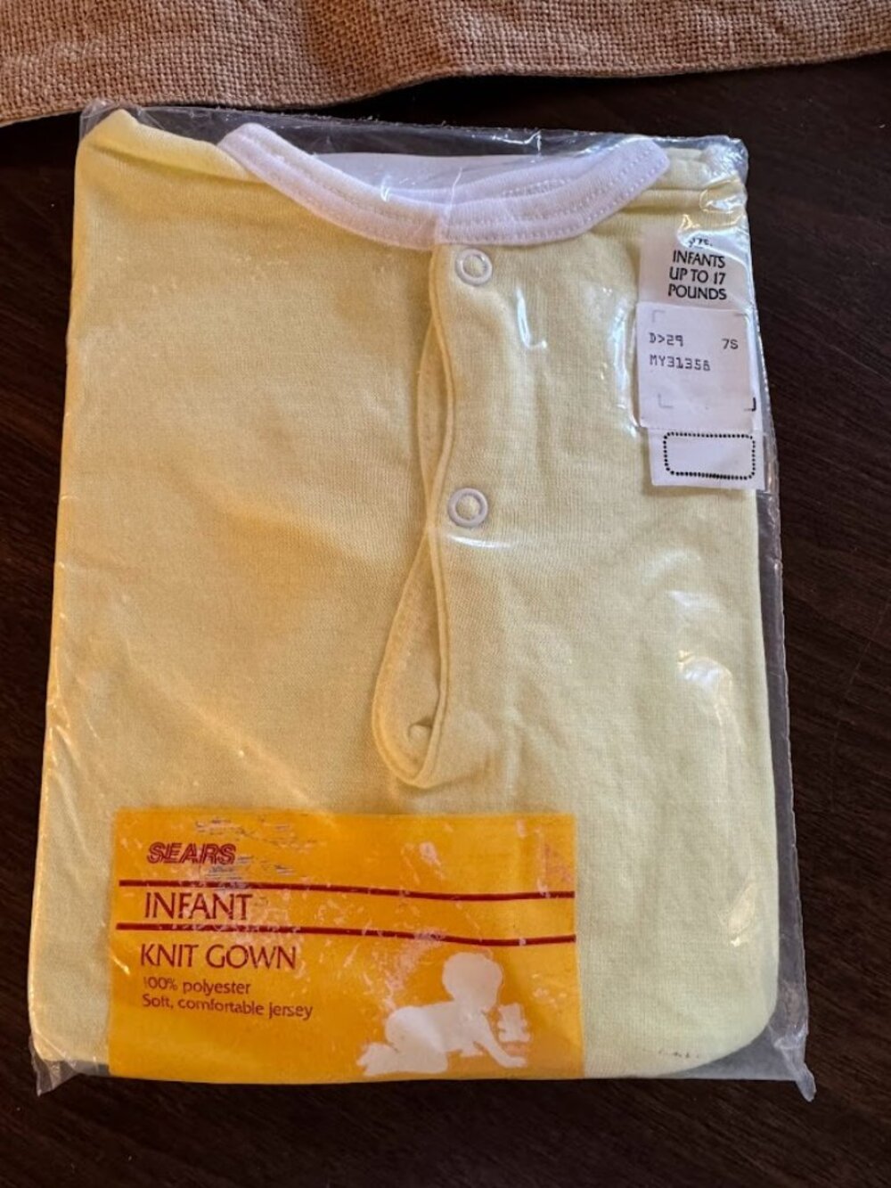 Vintage Sears Infant Gown Yellow Brand New in Package Up to 17 Lbs Made in USA